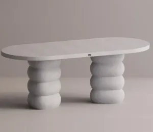 Luxury White Oval Concrete Dining Table with Sculptural Pedestal Base by Luxury Group International
