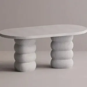 Luxury White Oval Concrete Dining Table with Sculptural Pedestal Base by Luxury Group International