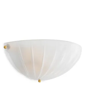 Luxus Weiße Gerippte Glas-Wandleuchte mit Goldenen Akzenten – 41,5 cm - Luxus Hotelmöbel Vorderansicht von Luxury Group International