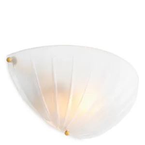 Luxus Weiße Gerippte Glas-Wandleuchte mit Goldenen Akzenten – 41,5 cm - Luxus Hotelmöbel Vorderansicht von Luxury Group International