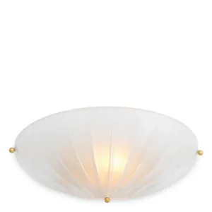 Luxus Weiße Gerippte Glas-Wandleuchte mit Goldenen Akzenten – 41,5 cm - Luxus Hotelmöbel Vorderansicht von Luxury Group International