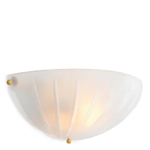 Luxus Weiße Gerippte Glas-Wandleuchte mit Goldenen Akzenten – 41,5 cm - Luxus Hotelmöbel Vorderansicht von Luxury Group International