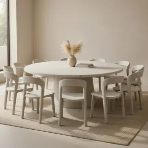 Luxury White Round Pedestal Stone Dining Table for Indoor & Outdoor Spaces Lifestyle View by Luxury Group International