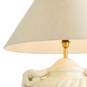 Luxus Weiße Skulpturale Tischlampe mit Cremefarbener Basis und Stoffschirm für Elegante Innenräume Detailansicht von Luxury Group International