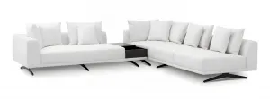 Canapé d'angle blanc de luxe avec table d'appoint intégrée et pieds en métal noir - Mobilier de luxe pour hôtels Vue détaillée par Luxury Group International