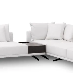Canapé d'angle blanc de luxe avec table d'appoint intégrée et pieds en métal noir - Mobilier de luxe pour hôtels Vue détaillée par Luxury Group International