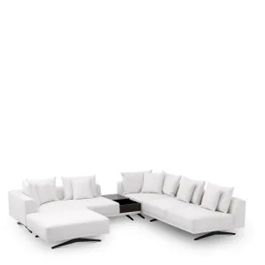 Canapé d'angle blanc de luxe avec table d'appoint intégrée et pieds en métal noir - Mobilier de luxe pour hôtels Vue de face par Luxury Group International