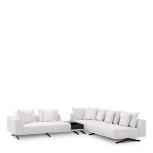 Canapé d'angle blanc de luxe avec table d'appoint intégrée et pieds en métal noir - Mobilier de luxe pour hôtels Vue de face par Luxury Group International