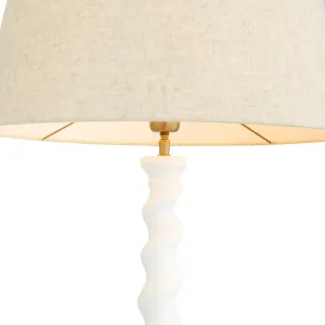 Luxury White Spiral Floor Lamp with White Marble Base Detail View by Luxury Group International