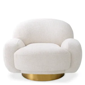 Luxury White Upholstered Armchair with Gold Base 95 cm – Luxury Hotel Furniture Front View by Luxury Group International
