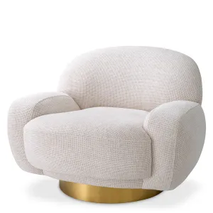 Luxury White Upholstered Armchair with Gold Base 95 cm – Luxury Hotel Furniture Front View by Luxury Group International