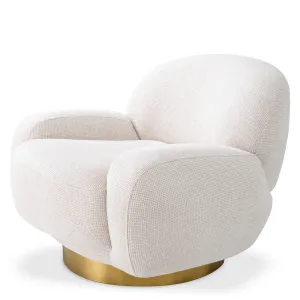 Luxury White Upholstered Armchair with Gold Base 95 cm – Luxury Hotel Furniture Side View by Luxury Group International
