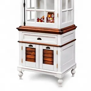 Vitrine de Luxe Blanche en Bois avec Horloge Intégrée et Porte Vitrée Cintrée - Vitrine de Luxe Vue de dessous par Luxury Group International