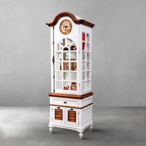 Vitrine de Luxe Blanche en Bois avec Horloge Intégrée et Porte Vitrée Cintrée - Vitrine de Luxe Vue de face par Luxury Group International