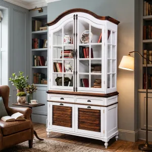 Vitrine de Luxe Blanche en Bois à Double Porte Vitree avec Rangement Inférieur - Vitrine de Luxe Vue lifestyle par Luxury Group International