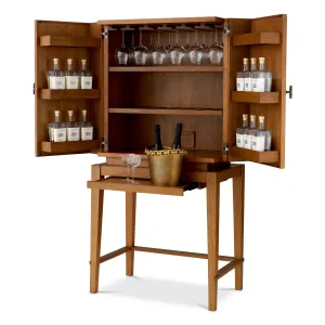 Luxus Holz-Bar-Schrank mit Geflochtenen Rattantüren & Hohem Stand-Design – Luxus Hotelmöbel Innenansicht von Luxury Group International