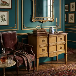 Luxury Wooden Baroque Chest of Drawers with Walnut Top Finish & Multi-Drawer Storage Lifestyle View by Luxury Group International