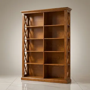 Luxuriöser Holz-Bücherregal mit offenen Display-Regalen und dekorativer Kreuzrahmen-Detailierung Vorderansicht von Luxury Group International