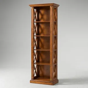 Luxury Wooden Bookcase with Open Shelving and Cross-Shaped Side Panels Front View by Luxury Group International