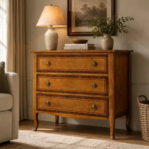 Luxury Wooden Chest of Drawers with Curved Leg Design - 3 Drawer Storage Lifestyle View by Luxury Group International