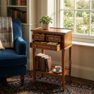 Luxury Wooden Chest of Drawers with Open Shelf Base & Three Drawer Storage Lifestyle View by Luxury Group International
