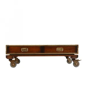 Luxury Wooden Coffee Table with Brass-Plated Wheels & Integrated Drawers - Luxury Coffee Table Side View by Luxury Group International