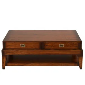 Luxury Wooden Coffee Table with Integrated Drawers and Lower Open Shelf - Luxury Coffee Table Front View by Luxury Group International