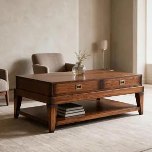 Luxury Wooden Coffee Table with Integrated Drawers and Lower Open Shelf - Luxury Coffee Table Lifestyle View by Luxury Group International