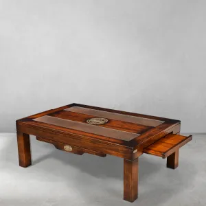 Luxury Wooden Coffee Table with Textured Glass Inlays and Pull-Out Side Tray - Luxury Coffee Table Detail View by Luxury Group International