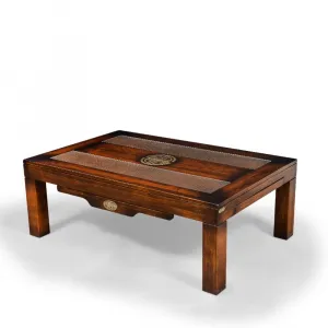 Luxury Wooden Coffee Table with Textured Glass Inlays and Pull-Out Side Tray - Luxury Coffee Table Front View by Luxury Group International
