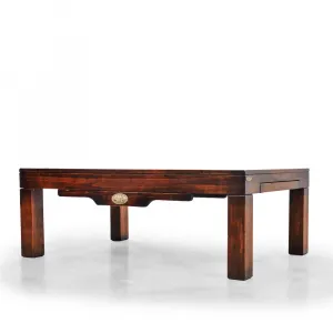 Luxury Wooden Coffee Table with Textured Glass Inlays and Pull-Out Side Tray - Luxury Coffee Table Front View by Luxury Group International