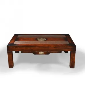 Luxury Wooden Coffee Table with Textured Glass Inlays and Pull-Out Side Tray - Luxury Coffee Table Front View by Luxury Group International