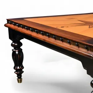 Luxury Wooden Compass Rose Marquetry Coffee Table with Black Turned Legs - Luxury Coffee Table Detail View by Luxury Group International