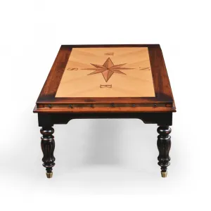 Luxury Wooden Compass Rose Marquetry Coffee Table with Black Turned Legs - Luxury Coffee Table Side View by Luxury Group International