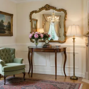 Luxury Wooden Console Table with Cabriole Legs & Single Curved Drawer Front Lifestyle View by Luxury Group International