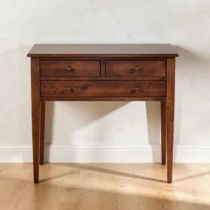 Luxury Wooden Console Table with Three Drawer Storage in Warm Walnut Finish Front View by Luxury Group International