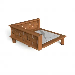 Luxury Wooden Corner Table with White Marble Top Front View by Luxury Group International