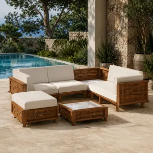 Luxury Wooden Corner Table with White Marble Top Lifestyle View by Luxury Group International