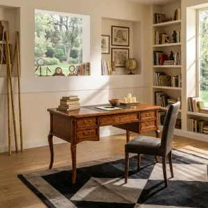 Luxury Wooden Executive Office Desk with Classic Curved Legs & Multi-Drawer Storage Lifestyle View by Luxury Group International