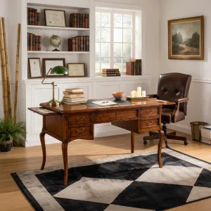 Luxury Wooden Executive Office Desk with Classic Curved Legs & Multi-Drawer Storage Lifestyle View by Luxury Group International