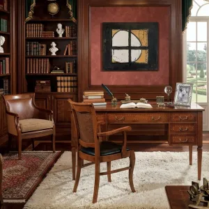 Escritorio Ejecutivo de Madera de Lujo con Múltiples Cajones y Detalles Clásicos de Taracea Vista lifestyle por Luxury Group International