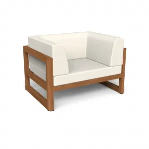 Luxus Holz-Loungesessel mit elfenbeinfarbenen Polsterkissen Vorderansicht von Luxury Group International