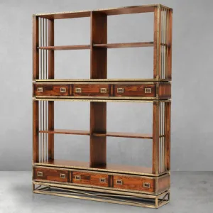Luxury Wooden Open Shelve Bookcase with Multi Storage Drawers - Luxury Shelve Cabinet Front View by Luxury Group International