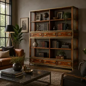 Lujoso Estante Abierto de Madera con Múltiples Cajones de Almacenamiento - Gabinete de Estantes de Lujo Vista lifestyle por Luxury Group International