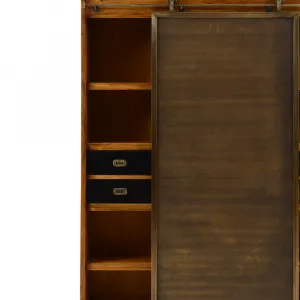 Luxury Wooden Shelve Cabinet with Sliding Metal Panel & Multi Storage Drawers Detail View by Luxury Group International
