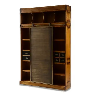Luxury Wooden Shelve Cabinet with Sliding Metal Panel & Multi Storage Drawers Front View by Luxury Group International