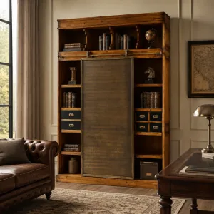 Armario Estantería de Madera de Lujo con Panel Deslizante de Metal y Múltiples Cajones de Almacenaje Vista lifestyle por Luxury Group International
