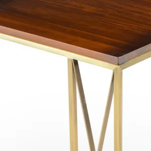 Luxury Wooden Side Table with Brass Geometric C-Frame Base - Luxury Side Table Detail View by Luxury Group International