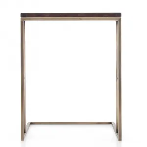 Luxury Wooden Side Table with Brass Geometric C-Frame Base - Luxury Side Table Side View by Luxury Group International