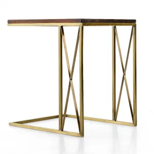 Luxury Wooden Side Table with Brass Geometric C-Frame Base - Luxury Side Table Side View by Luxury Group International
